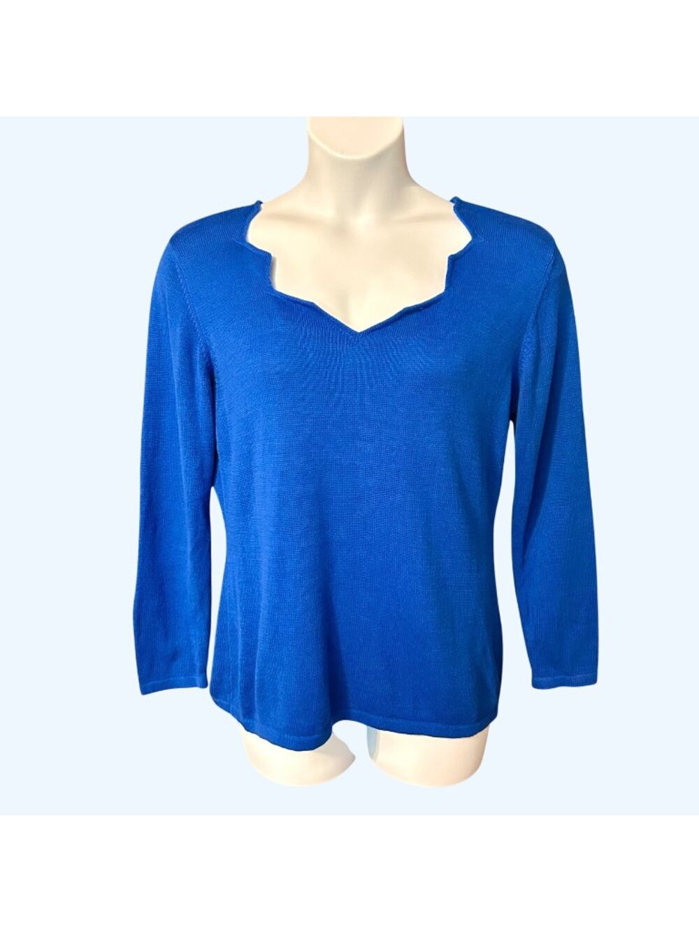 BEAUTIFUL BLUE SPIEGEL JAGGED NECKLINE BLUE LONG SLEEVE SWEATER - L